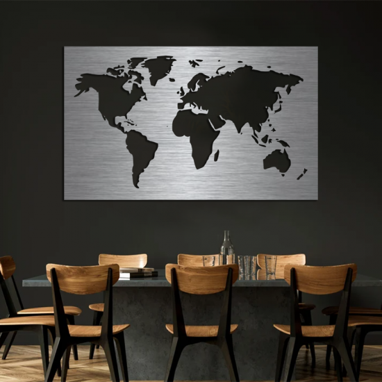 Metallkunst aus Edelstahl - Weltkarte - zum Schließen ins Bild klicken